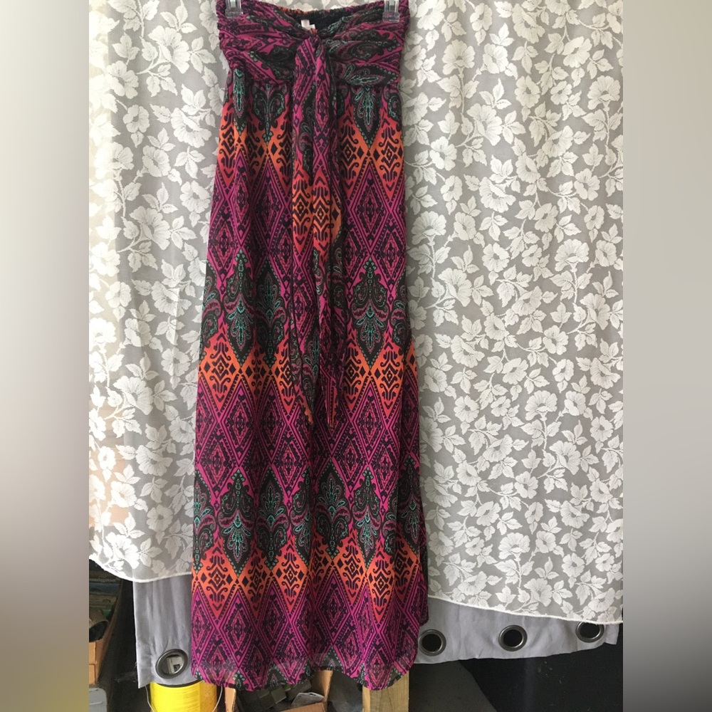 Women’s Strapless Maxi Dress in Magenta and Orange